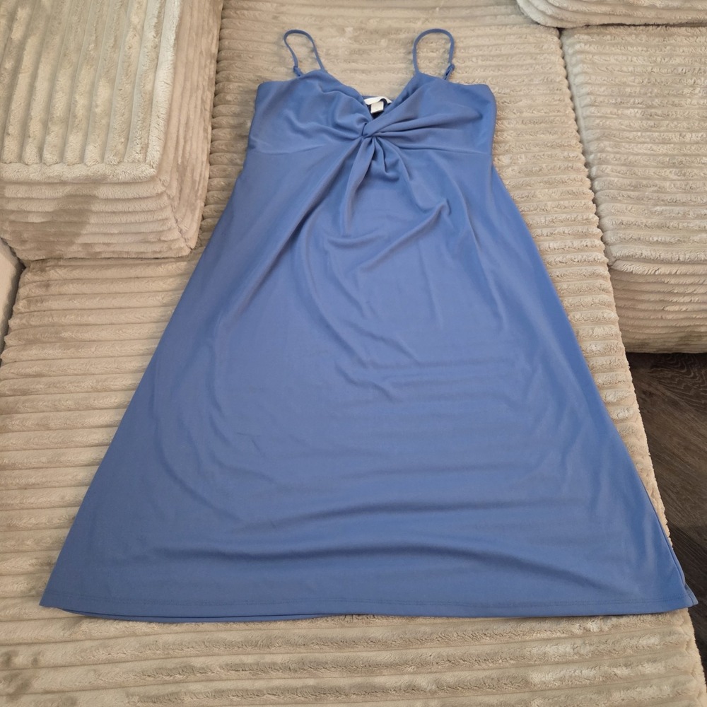 H&M Twist-Detail Dress L Light Blue Cami Spaghetti Strap Knot Front Sundress